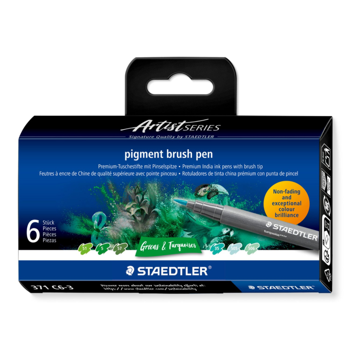 Pigment Arts Brush Pen ensemble de 6 Green/Turquoise dans le groupe Stylos / Crayons d'artistes / Feutres pinceaux chez Pen Store (137613)