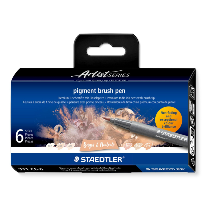 Pigment Arts Brush Pen ensemble de 6 Beige/Natural dans le groupe Stylos / Crayons d'artistes / Feutres pinceaux chez Pen Store (137616)