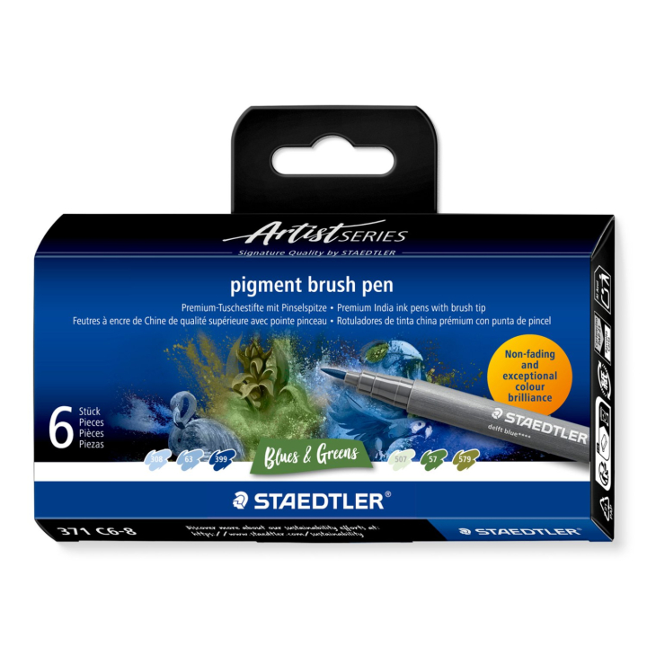 Pigment Arts Brush Pen ensemble de 6 Blue/Green dans le groupe Stylos / Crayons d'artistes / Feutres pinceaux chez Pen Store (137618)