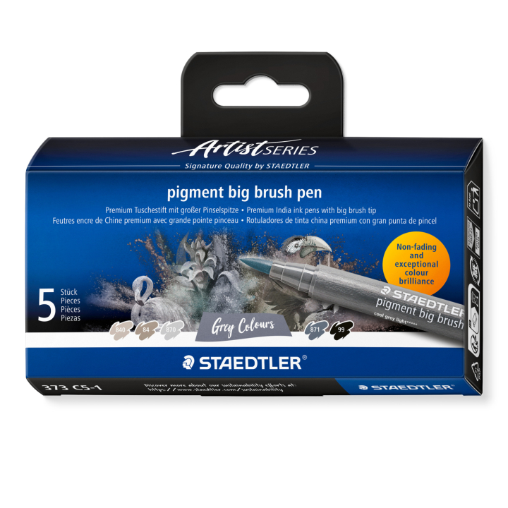 Pigment Arts Big Brush Pen ensemble de 5 Grey dans le groupe Stylos / Crayons d'artistes / Feutres pinceaux chez Pen Store (137629)
