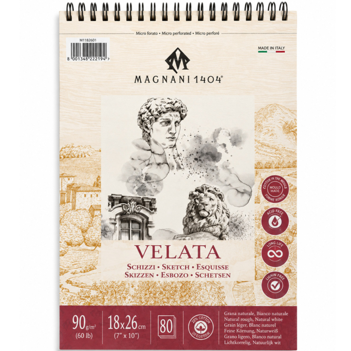 Bloc de croquis spirale Velata 90g 18x26 cm dans le groupe Papiers & Blocs / Bloc Artiste / Bloc dessin chez Pen Store (138043)