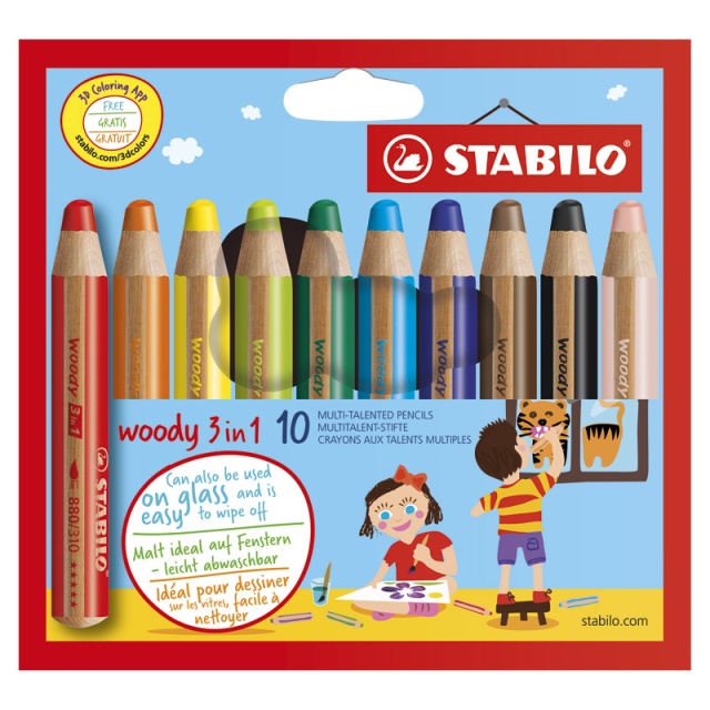 Woody 3-in-1 crayons de couleur lot de 10 (à partir de 3 ans)