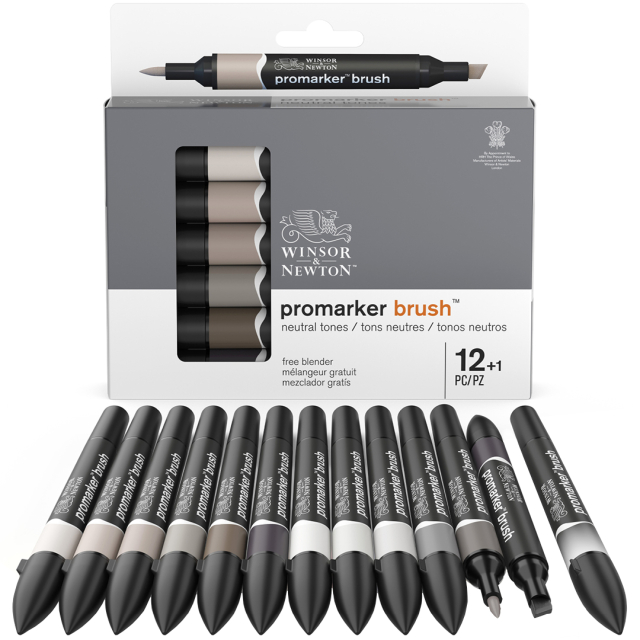 ProMarker Brush Neutral Tones ensemble de 12 + mélangeur