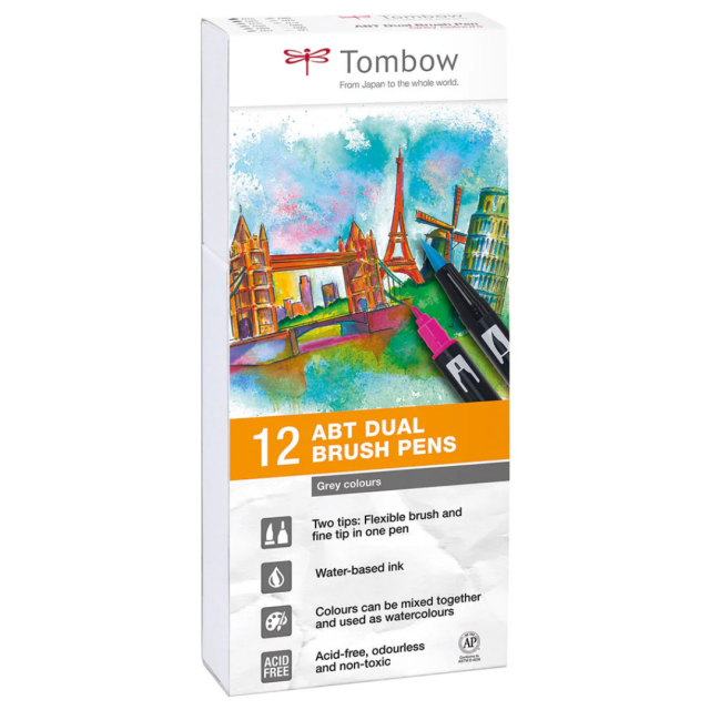 ABT Dual Brush Pen ensemble de 12 Grey