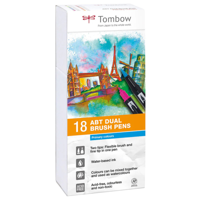 ABT Dual Brush Pen ensemble de 18 Primary