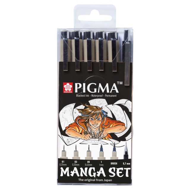 Manga Tool Pigma Micron Black ensemble de 6