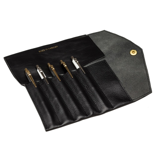 Fiffi Leather Pen Roll Black 6 poches