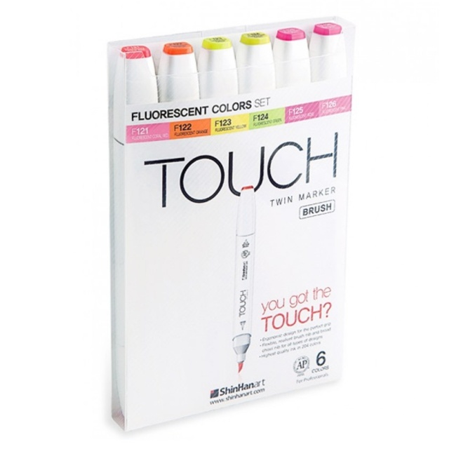 Twin Brush Marker ensemble de 6 Neon Fluorescent
