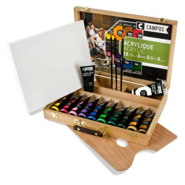Ensemble de peinture acrylique Campus Boîte en bois 12x100 ml tubes
