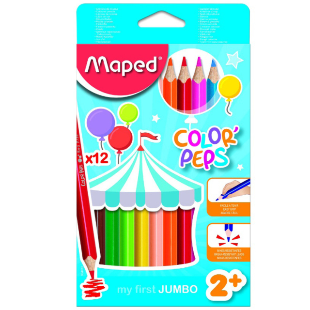 Color Peps Crayons de couleur Jumbo Lot de 12 (2 ans et +)