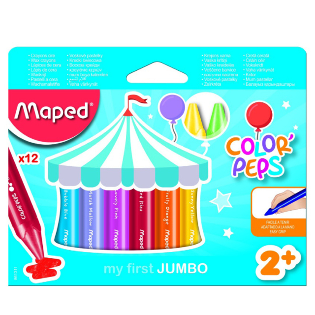 Color'Peps Craies de cire Lot de 12 Jumbo (2 ans et +)
