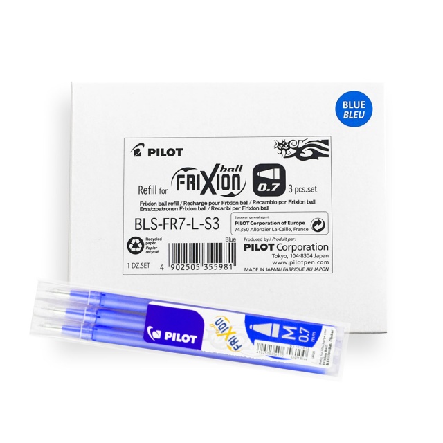 PILOT Pen 2276003 °F Recharge Frixion Clicker Épaisseur 0,5 mm Lot de 3,  bleu