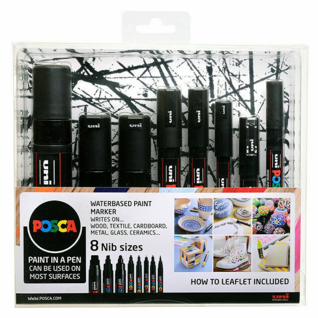 Posca Marker Black lot de 8