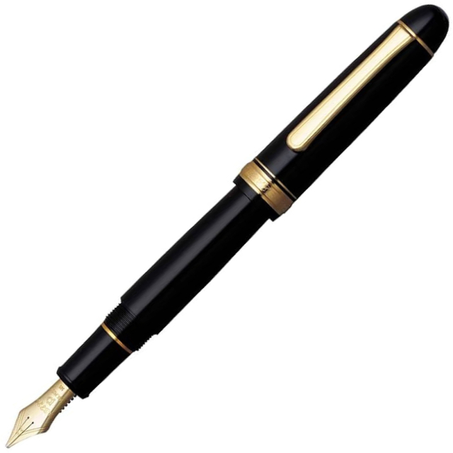 #3776 Century Stylo-plume Black Gold Trim Music nib