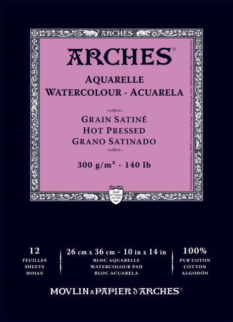 Papier pour aquarelle HP 300g 26x36cm 12 feuilles