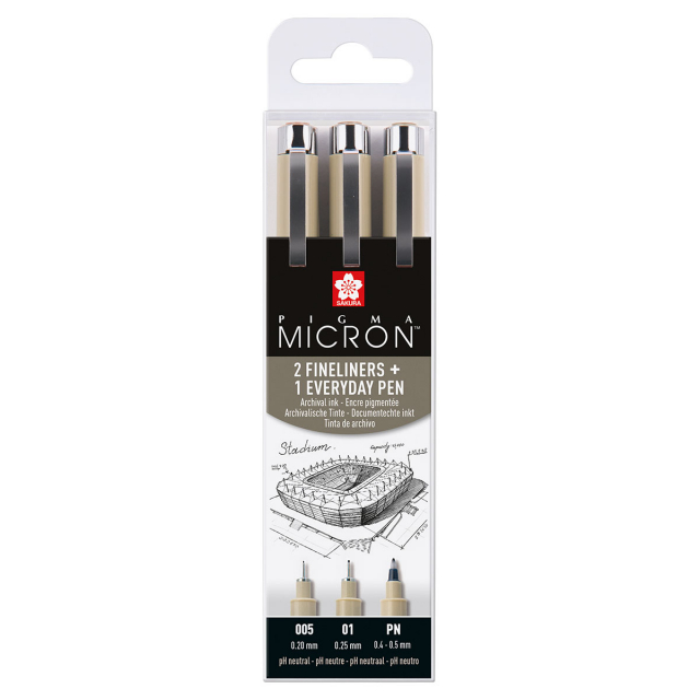 Pigma Micron Fineliner Ensemble de 3 Thin