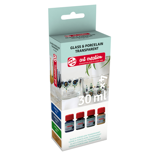 Verre & Porcelain Peinture Transparant Set 4 x 30 ml Bleus