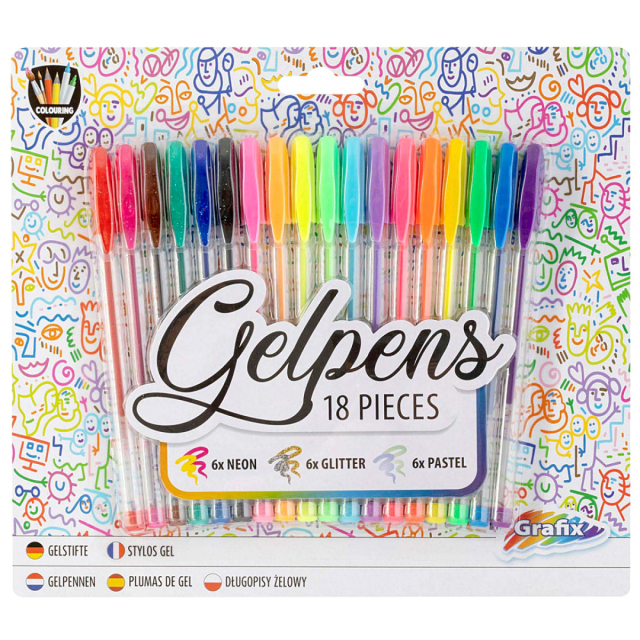 Lot de 18 stylos gel (néon/glitter/pastell)