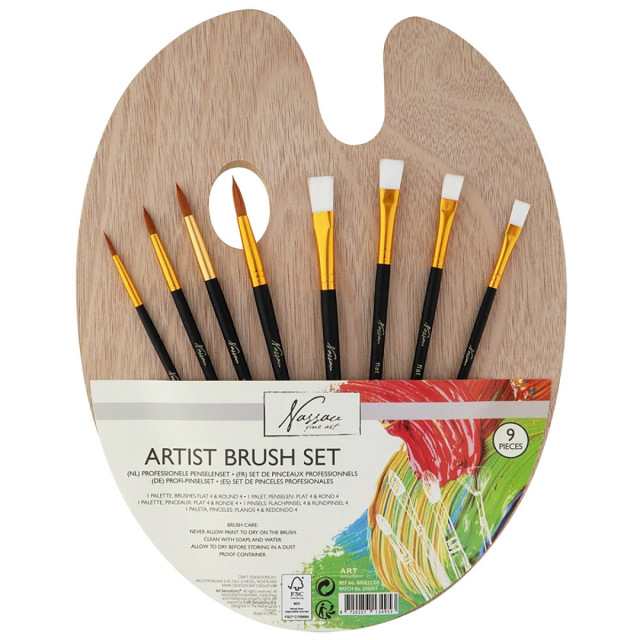 Ensemble de 8 pinceaux + palette en bois