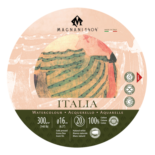 Bloc Aquarelle Rond Italia 100% Coton 300g 16cm 20 Sheets