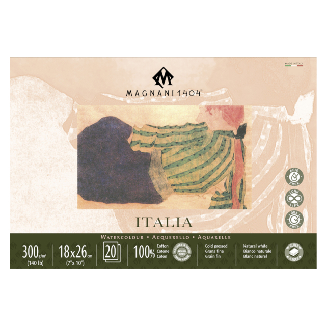 Bloc Aquarelle Italia 100% Coton 300g Fine Grain 18x26cm 20 Sheets