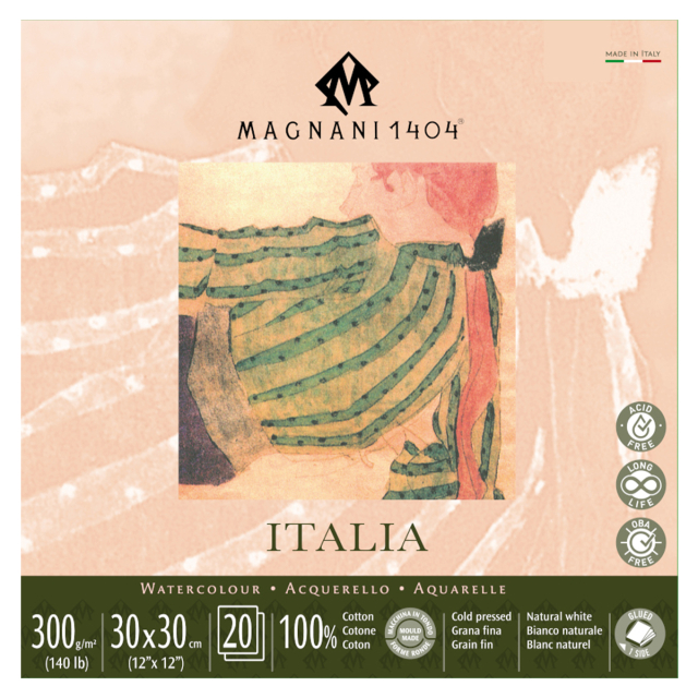 Bloc Aquarelle Italia 100% Coton 300g Fine Grain 30x30cm 20 Sheets
