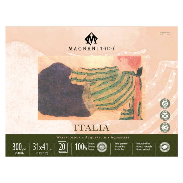 Bloc Aquarelle Italia 100% Coton 300g Fine Grain 31x41cm 20 Sheets