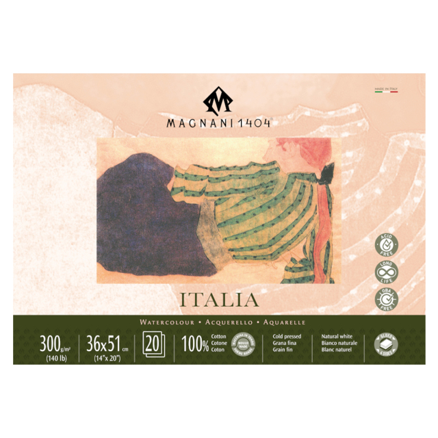 Bloc Aquarelle Italia 100% Coton 300g Fine Grain 36x51cm 20 Sheets