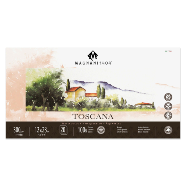 Bloc Aquarelle Toscana 100% Coton 300g Rough 12x23cm 20 Sheets