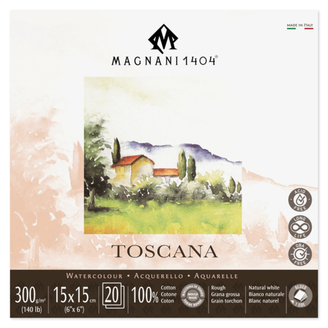 Bloc Aquarelle Toscana 100% Coton 300g Rough 15x15cm 20 Sheets