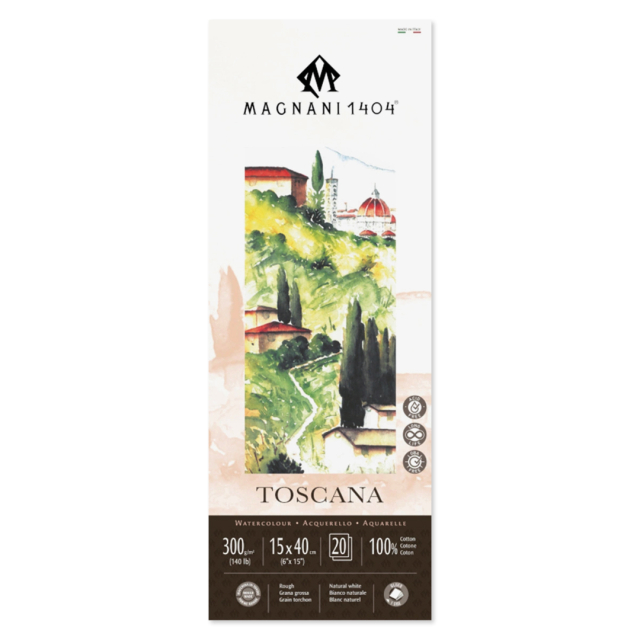 Bloc Aquarelle Toscana 100% Coton 300g Rough 15x40cm 20 Sheets