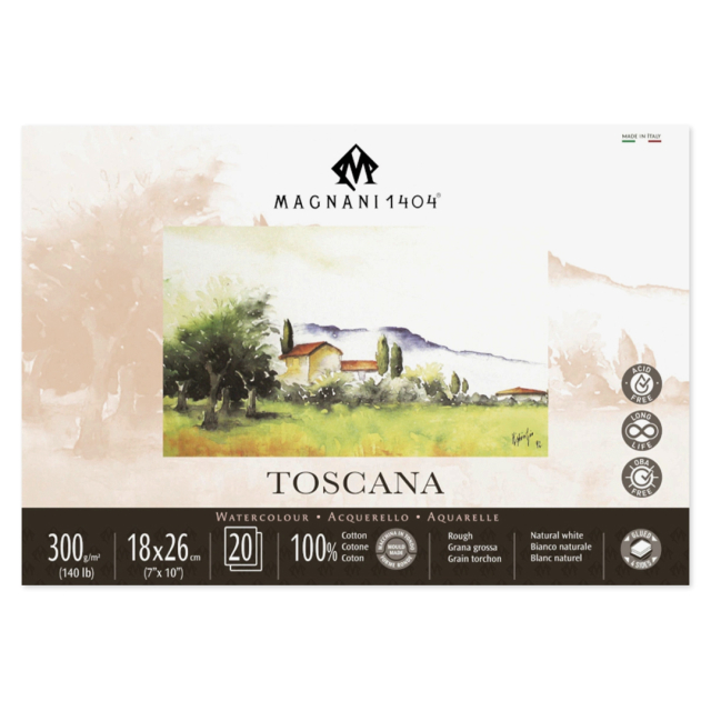 Bloc Aquarelle Toscana 100% Coton 300g Rough 18x26cm 20 Sheets