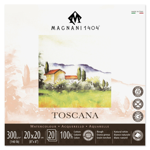 Bloc Aquarelle Toscana 100% Coton 300g Rough 20x20cm 20 Sheets