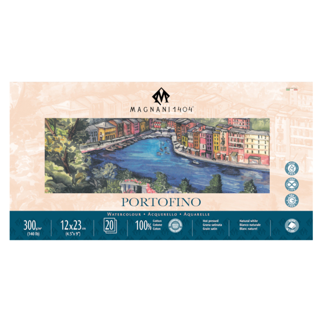 Bloc Aquarelle Portofino 100% Coton 300g Satin 12x23cm 20 Sheets