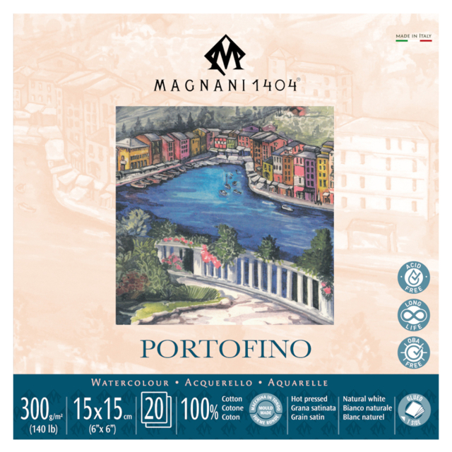 Bloc Aquarelle Portofino 100% Coton 300g Satin 15x15cm 20 Sheets