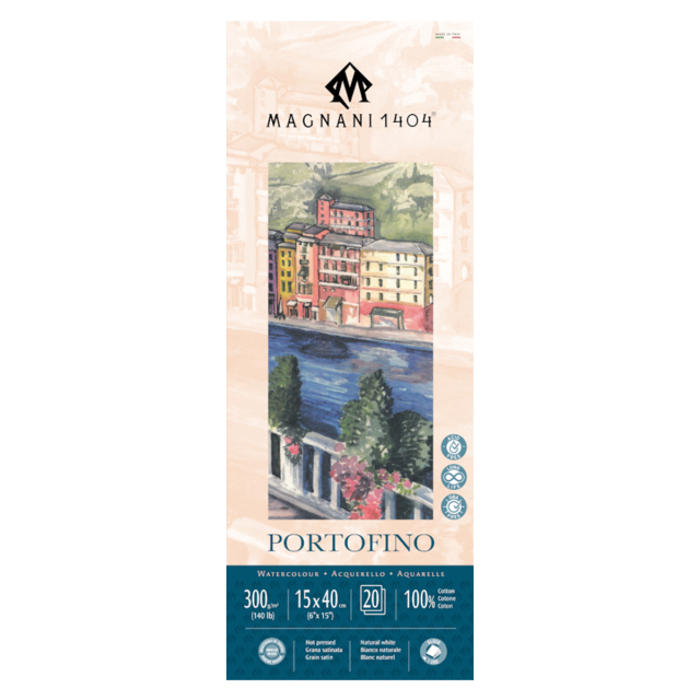 Bloc Aquarelle Portofino 100% Coton 300g Satin 15x40cm 20 Sheets