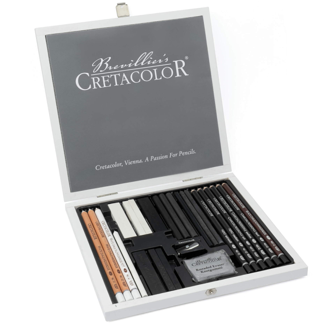 Black & White Box Ensemble de dessins Boîte en bois 25 pcs