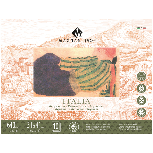 Bloc Aquarelle Italia 100% Coton 640g Fine Grain 31x41cm 10 Sheets