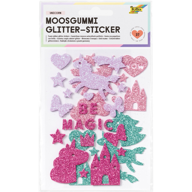 Autocollants mousse pailletés Licorne 2 feuilles