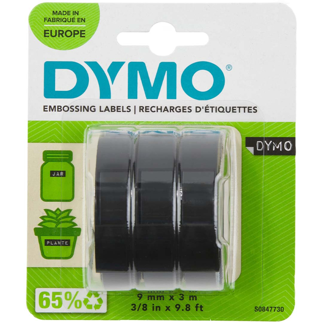 Embossing Label Tape 9mm x 3m Black Lot de 3