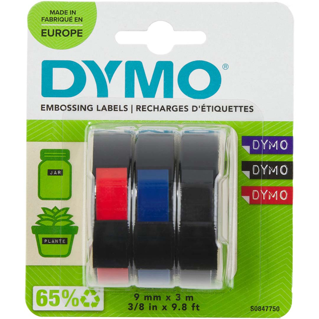 Embossing Label Tape 9mm x 3m Red/Blue/Black Lot de 3
