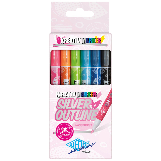 Creative Outline Markers Lot de 6 Argent
