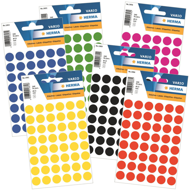 Étiquettes universelles Ø13mm rondes 240 pcs