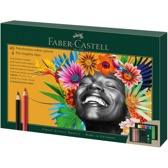 Polychromos & Pitt Graphite Mat Set 40 Crayons de couleur + 8 Crayons graphite