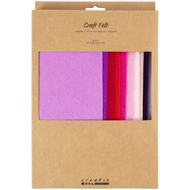 Feutrine synthétique A4 paquet de 10 Mélange de couleurs violet-rose
