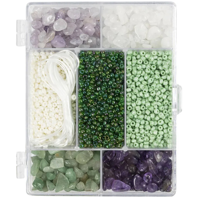 Mélange de perles Cristaux Couleurs vertes et violettes