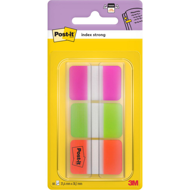 Onglets Post-it Index 25,4 x 38,1 mm Strong, 3 couleurs Fluo