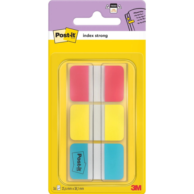 Onglets Post-it Index 25,4 x 38,1 mm Strong, 3 couleurs