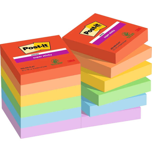 Post-it Super Sticky 47,6x47,6 Mélange de couleurs Playful pack de 12