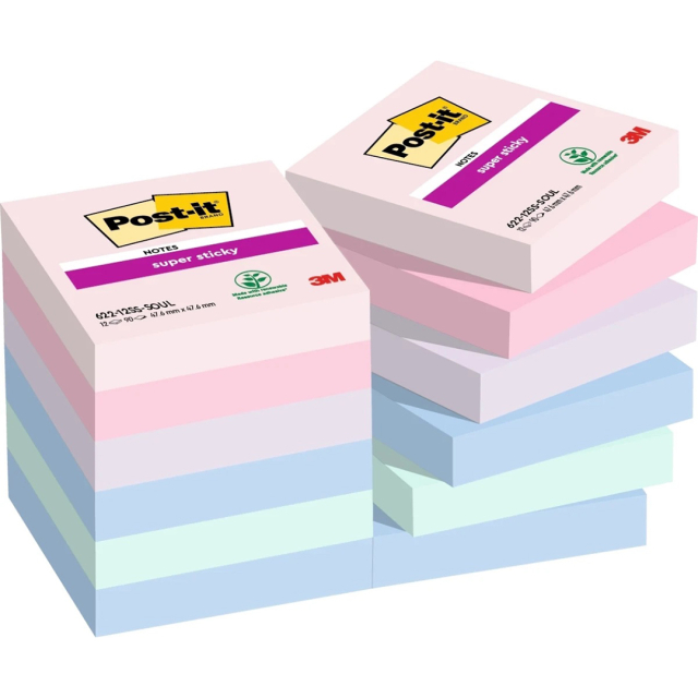Post-it Super Sticky 47,6x47,6 Mélange de couleurs Soulful pack de 12
